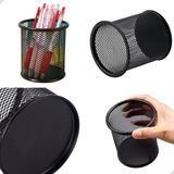 Kit C 3 Porta Canetas Lápis Redondo Aramado Preto Office