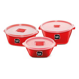 Kit C 3 Potes Multiuso Premium Redondo Com Tampa Plástico