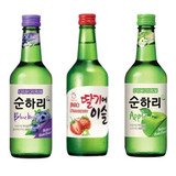 Kit C 3 Soju Bebida Coreana Blueberry Morango E Maça 360ml