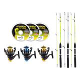 Kit C 3 Varas Qualidade E 3 Molinetes C Linha Mono 0 30mm