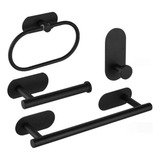 Kit C 4 Acessórios Banheiro Redondo Com Adesivo 3m Preto