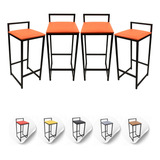 Kit C 4 Banquetas Top Alta 74cm Cozinha Americana Bar Balcão Acabamento Da Estrutura Pintura Epóxi Cor Laranja