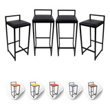Kit C 4 Banquetas Top Alta 74cm Cozinha Americana Bar Balcão Acabamento Da Estrutura Pintura Epóxi Cor Preto
