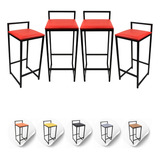 Kit C 4 Banquetas Top Alta 74cm Cozinha Americana Bar Balcão Acabamento Da Estrutura Pintura Epóxi Cor Vermelho