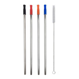 Kit C 4 Canudos Inox Metal Com Bico De Silicone 1 Escova
