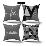 Kit C 4 Capas De Almofadas Com Zíper Para Sofá Sala E Quarto 45x45 Estampa Fé Gratidão Varias Cores Decorativa Casa Laura Enxovais Estampada