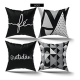 Kit C 4 Capas De Almofadas Com Zíper Para Sofá Sala E Quarto Decorativa 45x45 Estampa Fé Gratidão Varias Cores Casa Laura Enxovais Estampada Moderna