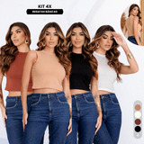 Kit C  4 Regatas Canelado Moda Básica Casual Dia A Dia