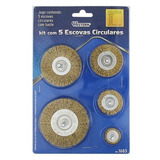 Kit C 5 Escovas Circulares Com Haste Western Aço Latonado Cor Dourado