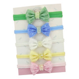 Kit C 5 Lacinhos Faixinha Tiara Luxo C Pérolas Bebê Meninas
