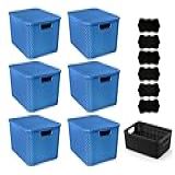 Kit C 6 Caixas Organizadoras Rattan 7L C Tampa Cesto Decortativo 6 Etiquetas Lousa Cor Azul
