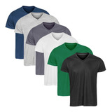 Kit C 6 Camisetas Malha Fria Gola V Básica Tecido Pv Camisa