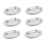 Kit C 6 Travessas Oval Rasa Inox 22cm Porção Bar