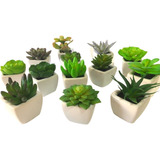 Kit C 6 Vasinhos Cerâmica De Mini Suculentas Artificiais