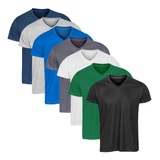 Kit C 7 Camisetas Malha Fria Gola V Básica Tecido Pv Camisa