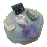 Kit C Chapa Agata Natural Turmalina Ametista Cristal Pirita
