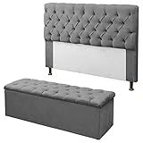 Kit Cabeceira - Calçadeira Baú Mirage Solteiro 90cm Suede Cinza - DL Decor