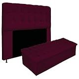 Kit Cabeceira E Calçadeira Baú Estofada Mel 160 Cm Queen Size Com Capitonê Suede Bordô Doce Sonho Móveis