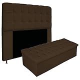 Kit Cabeceira E Calçadeira Baú Estofada Mel 160 Cm Queen Size Com Capitonê Suede Marrom Doce Sonho Móveis