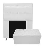 Kit Cabeceira E Calçadeira Baú Estofada Mel 90 Cm Solteiro Com Capitonê Corano Branco - Doce Sonho Móveis