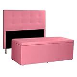 Kit Cabeceira E Calçadeira Baú Solteiro 0-90m Berlim Suede Rosa - Pallazio