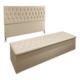 Kit Cabeceira E Calçadeira Puff Baú Queen 160 Madrid Suede