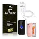 Kit Cabo 2m Para Iphon 7 Plus capa Anti Shock película Vidro