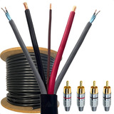 Kit Cabo Rack Móvel 5 Vias 15 Metros De 2 Rca Malha De Blindagem Anti Ruído Flexível 100 Cobre 4 Plugs Rca Niquelado