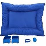 Kit Cachorro Gato Cama Caminha Futon Coleira Brinquedo Comedor Médio Azul