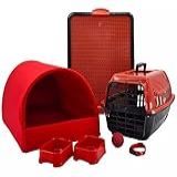 Kit Cachorro Gato Cama Caminha Tunel Transporte Sanitário Médio Vermelho 