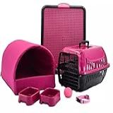 Kit Cachorro Gato Cama Caminha Tunel Transporte Sanitário Pequeno Rosa 