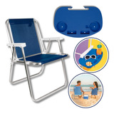 Kit Cadeira Alta Praia Alumínio E Suporte De Copos Mor Azul