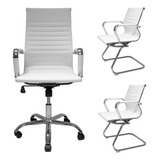 Kit Cadeira De Escritorio Presidente Eames 2 Fixas Branca Cor Kit Conjunto Cadeira De Escritório Presidente Charles Eames Eiffel Com 2 Cadeira Escritório Interlocutor Fixa Branco
