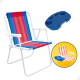 Kit Cadeira Dobrável Mesa Portátil Camping Pesca Praia