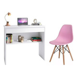 Kit Cadeira Eames Eiffel Charles escrivaninha Escrit Rosa