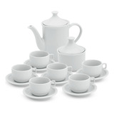 Kit Café Bule 650ml Açucareiro 6 Xícaras C Pires Porcelana