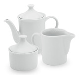 Kit Café Chá Bule 650ml Leiteira E Açucareiro Porcelana