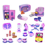 Kit Café Infantil Registradora Geladeira Microondas 77pç
