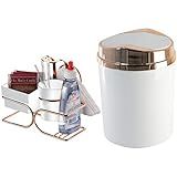 Kit Café Rosé Gold Porta Sachês Lixeira 5 Litros Basculante