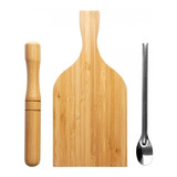 Kit Caipinha 3pçs C Colher Tábua E Socador Em Bambu Clink