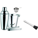Kit Caipirinha Aço Inox Coqueteleira Dosador Socador