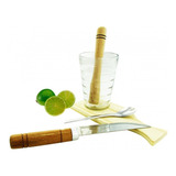Kit Caipirinha Com Copo 180ml Tabua De Madeira Faca Socador