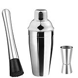 Kit Caipirinha Coqueteleira Inox 3 Peças Com Coqueteleira 550ml Socador Macerador 20cm Dosador Duplo 25ml   50ml Para Drinks  CSD3 