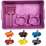 Kit Caixa Areia Gato Comedouro Bebedouro Pa Higiênica