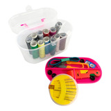 Kit Caixa Costura Completo Estojo Com Linhas Agulha Tesoura