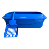 Kit Caixa De Areia Para Gatos Pazinha Banheiro Grande Funda Cor Azul
