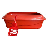 Kit Caixa De Areia Para Gatos Pazinha Banheiro Grande Funda Cor Vermelho