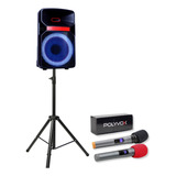 Kit Caixa Som Xc 812 Bluetooth 600w Tripé 1 80 mic Sem Fio