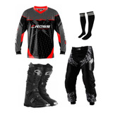 Kit Calça Camisa Bota Trilha Motocross Enduro Velocross