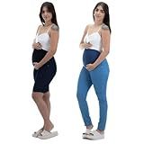 Kit Calça E Short Jeans Para Gestante Cos Confortável Combo Gravida BR Numérico 42 Regular Alto Jeans 